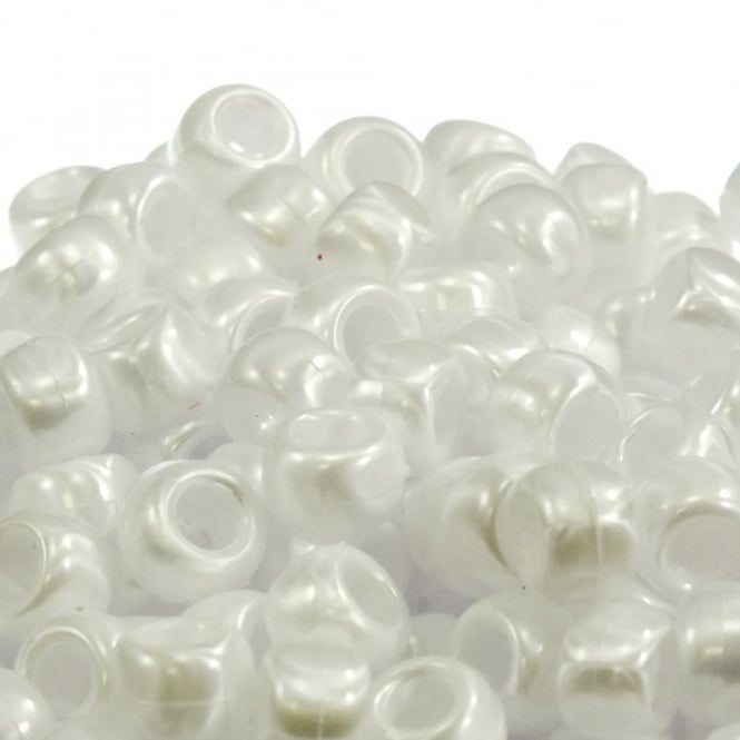 Pony Beads Plastic Barrel 6x8mm - Pearl White - 100pk