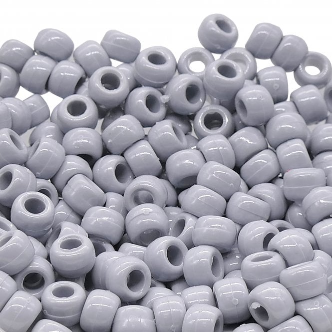 Pony Beads Plastic Barrel 6x8mm - Silver/Grey - 100pk
