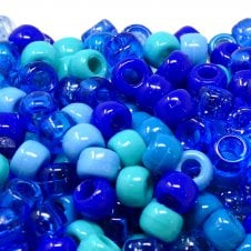 Pony Beads Plastic Barrel 6x8mm - Swimming Pool Blue Mix - 100pcs