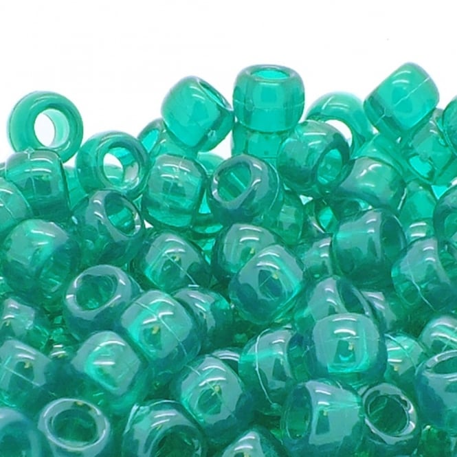 Pony Beads Plastic Barrel 6x8mm - Transparent Green - 100pk