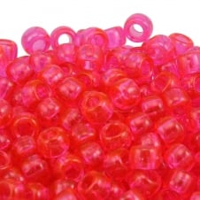 Pony Beads Plastic Barrel 6x8mm - Transparent Hot Pink- 100pk