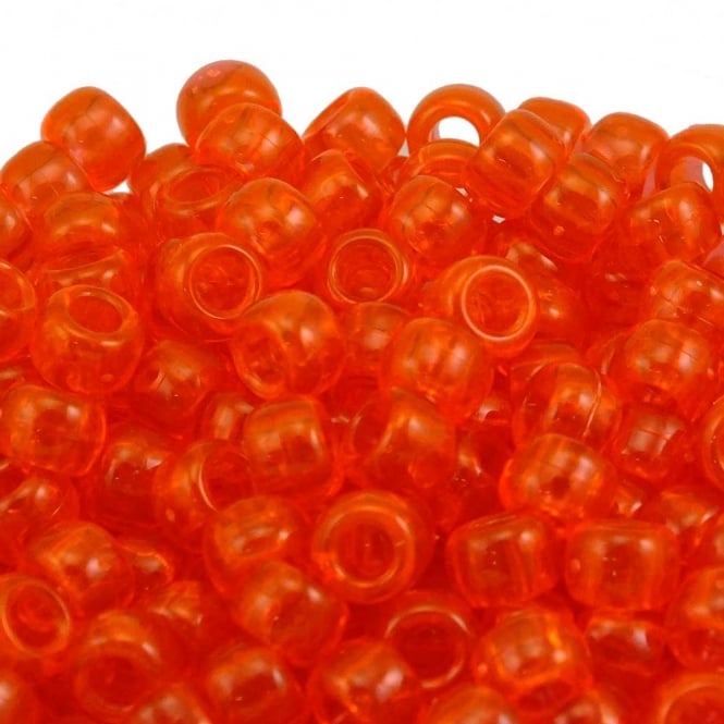 Pony Beads Plastic Barrel 6x8mm - Transparent Orange - 100pk