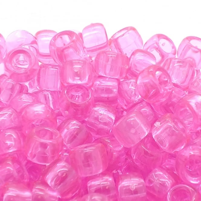 Pony Beads Plastic Barrel 6x8mm - Transparent Pink - 100pk