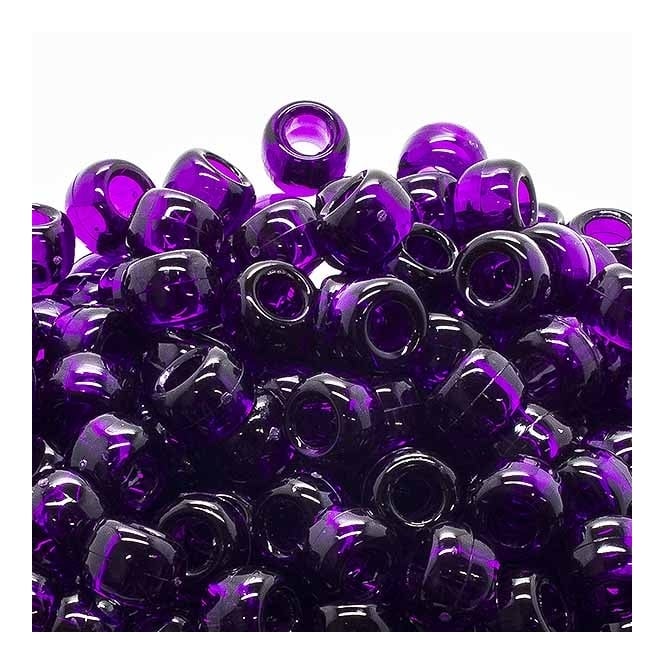 Pony Beads Plastic Barrel 6x8mm - Transparent Purple - 100pk