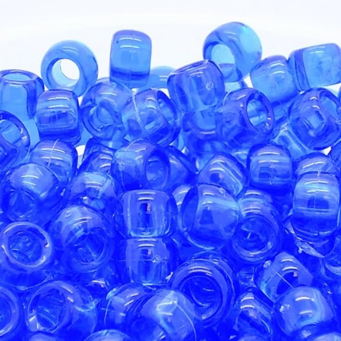 Pony Beads Plastic Barrel 6x8mm - Transparent Royal Blue - 100pk