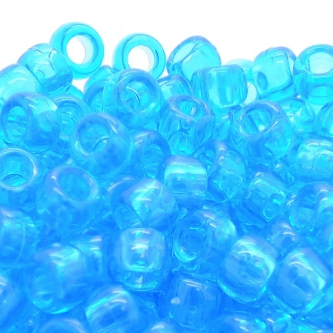 Pony Beads Plastic Barrel 6x8mm - Transparent Turquoise - 100pk