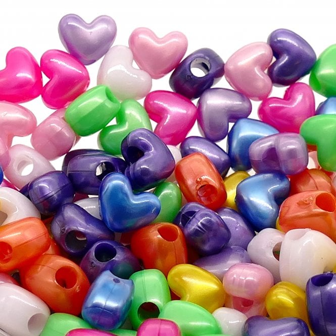 Pony Beads Plastic Heart 12x10mm - Pearl Mix - 50pcs