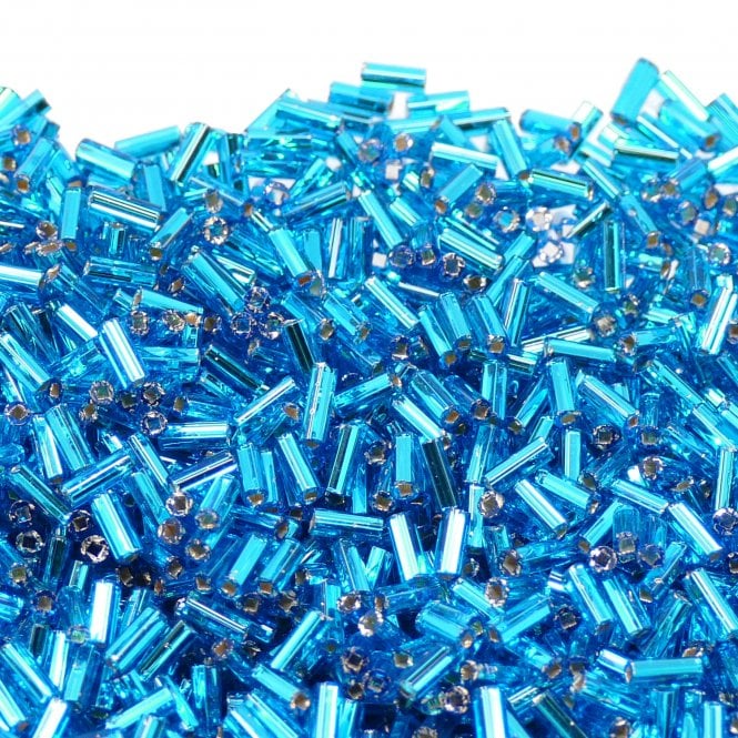 Preciosa Bugle Size 2 Seed Beads - Silver Lined Aqua - 20g