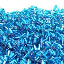 Preciosa Bugle Size 2 Seed Beads - Silver Lined Aqua - 20g