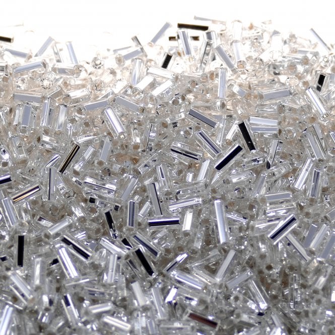 Preciosa Bugle Size 2 Seed Beads - Silver Lined Crystal - 20g