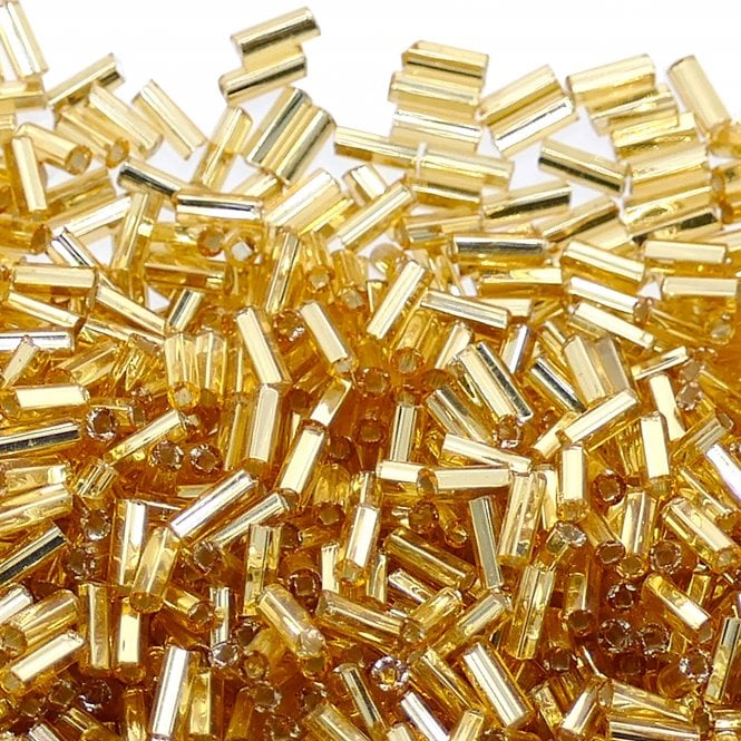Preciosa Bugle Size 2 Seed Beads - Silver Lined Gold - 20g