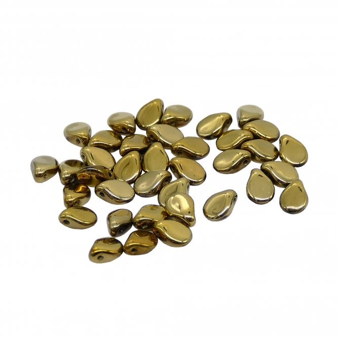  Glass Pip Beads 5x7mm - Jet Amber Gold Metallic - 5g (35 beads aprx)