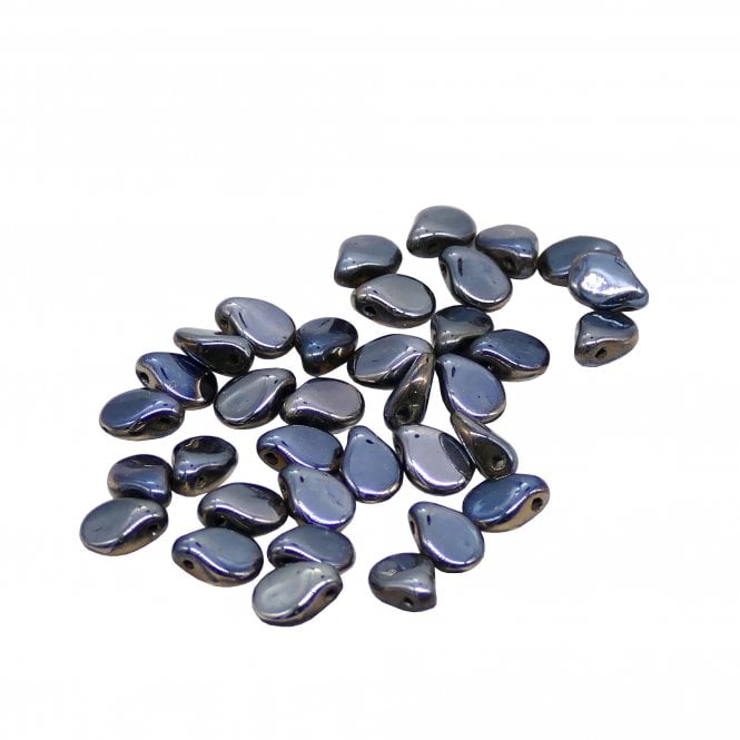  Glass Pip Beads 5x7mm - Jet Hematite Blue Iris - 5g (35 beads aprx)