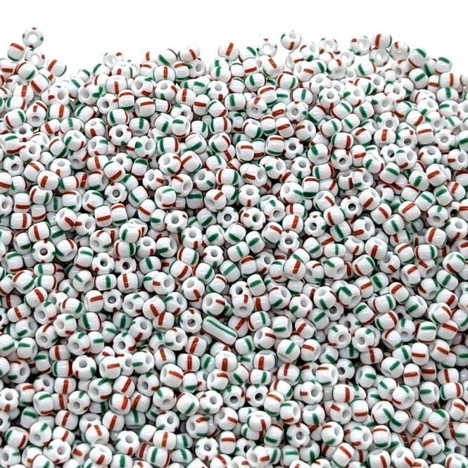  Seed Beads 8/0 - Chalk With Red/Green Stripes - 20g