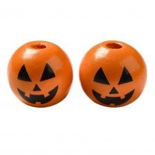 Pumpkin Face Wooden Beads 16mm - Orange - 5pcs