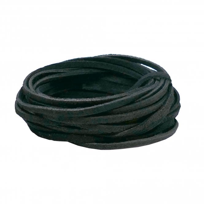 Real Leather/Suede Cord 3mm Flat Rustic String - Black - 2m