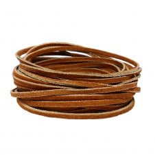 Real Leather/Suede Cord 3mm Flat Rustic String - Brown - 2m