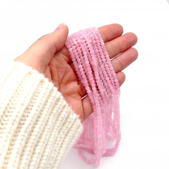 Rose Quartz Faceted Rondelles Semi Precious Stone Beads 3x4mm - 39cm String