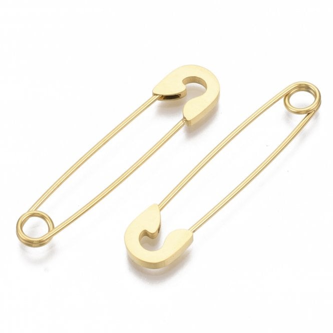 Safety Pin Earring 39mm - 201 Stainless Steel Golden - 1 pair