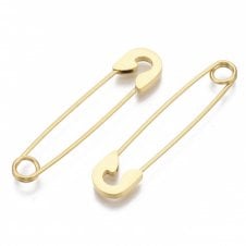 Safety Pin Earring 39mm - 201 Stainless Steel Golden - 1 pair