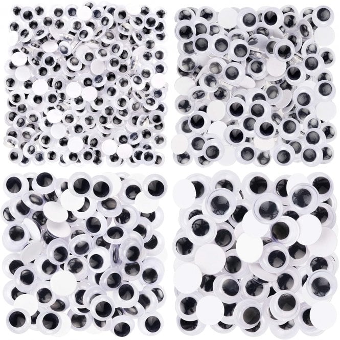 Self-Adhesive Googly Eyes, Sticky Wobbly Craft 300 Assorted Pieces 6mm to 12mm