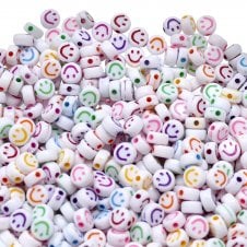 Smiley Face 7x4mm Plastic Bead Mix - White/Multicoloured - 15g