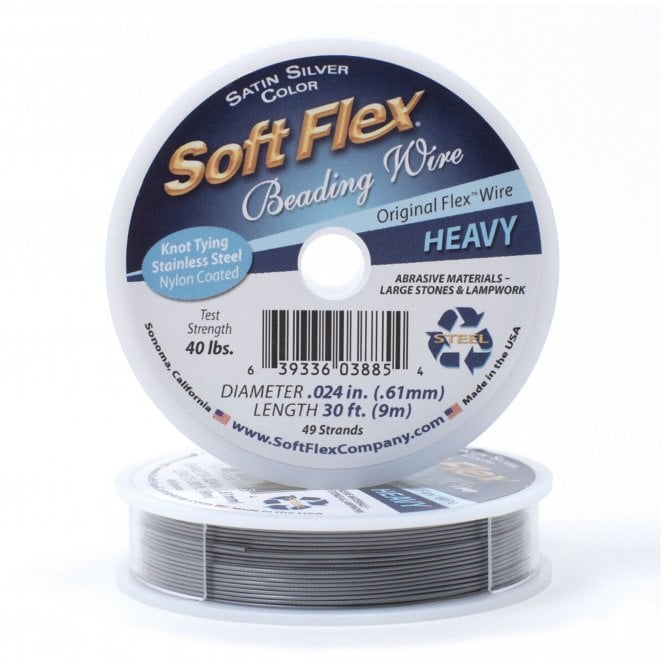 SoftFlex Heavy Beading Thread 40lb - Satin Silver 0.61mm (.024in) - 9m