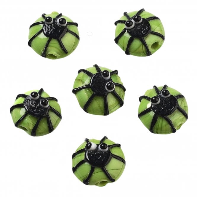Spider Glass Lampwork Beads 16mm - Green/Black - 1pc
