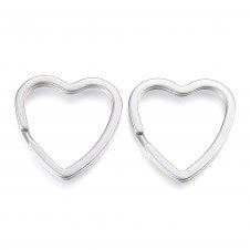 Split Ring/ Key Ring Metal Heart 31mm - 304 Stainless Steel - 2pcs