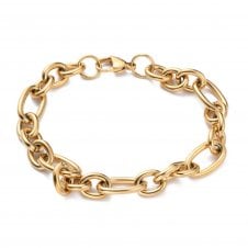 Stainless Steel Figaro Link Bracelet w/Lobster - Gold Tone - 1pc