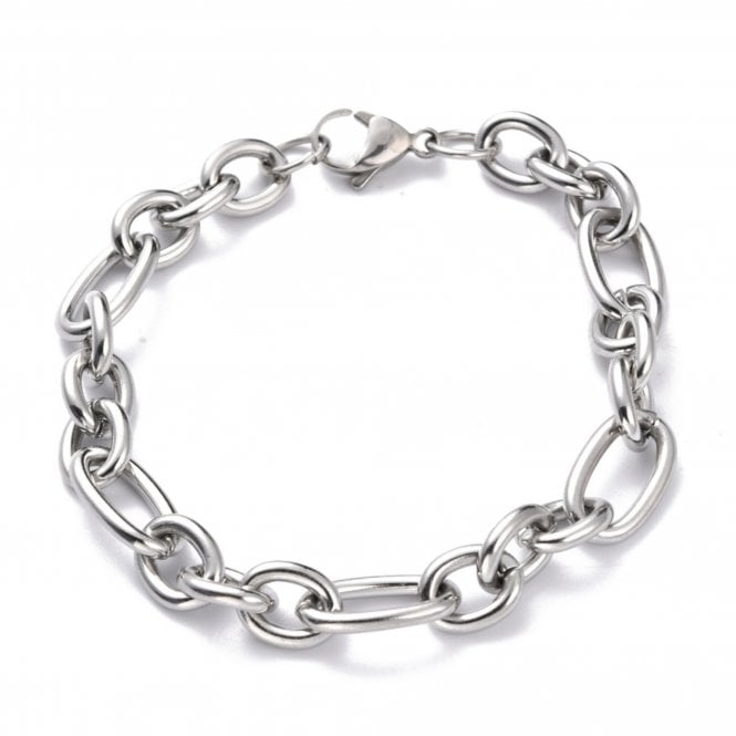 Stainless Steel Figaro Link Bracelet w/Lobster - Silver Tone - 1pc