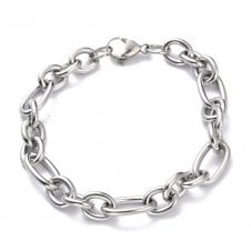 Stainless Steel Figaro Link Bracelet w/Lobster - Silver Tone - 1pc