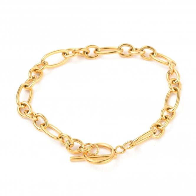 Stainless Steel Figaro Link Bracelet w/Toggle - Gold Tone - 1pc