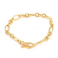 Stainless Steel Figaro Link Bracelet w/Toggle - Gold Tone - 1pc
