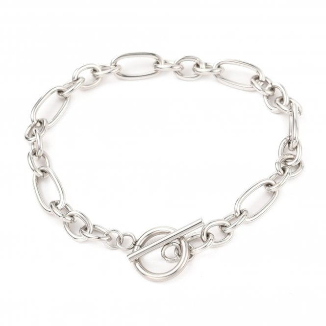 Stainless Steel Figaro Link Bracelet w/Toggle - Silver Tone - 1pc