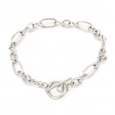 Stainless Steel Figaro Link Bracelet w/Toggle - Silver Tone - 1pc