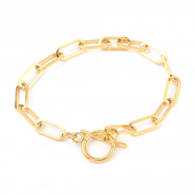 Stainless Steel Paperclip Link Bracelet - Gold Tone - 1pc