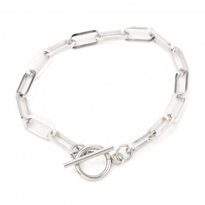 Stainless Steel Paperclip Link Bracelet - Silver Tone - 1pc