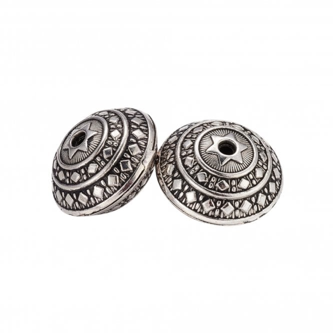 Tibetan Style Bead Saucer 23x16mm - Antique Silver Plated - 2pcs
