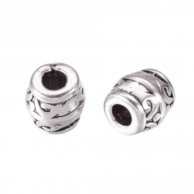 Tibetan Style Beads Barrel Patterned 8x8mm - Antique Silver Plated - 10pcs