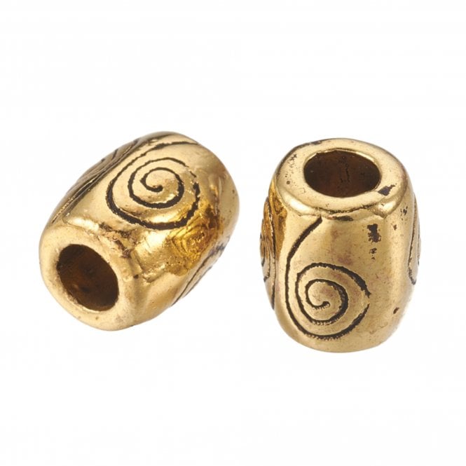 Tibetan Style Beads Barrel Swirl Design 7x6mm - Antique Gold Plated - 10pcs