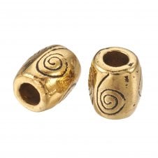Tibetan Style Beads Barrel Swirl Design 7x6mm - Antique Gold Plated - 10pcs