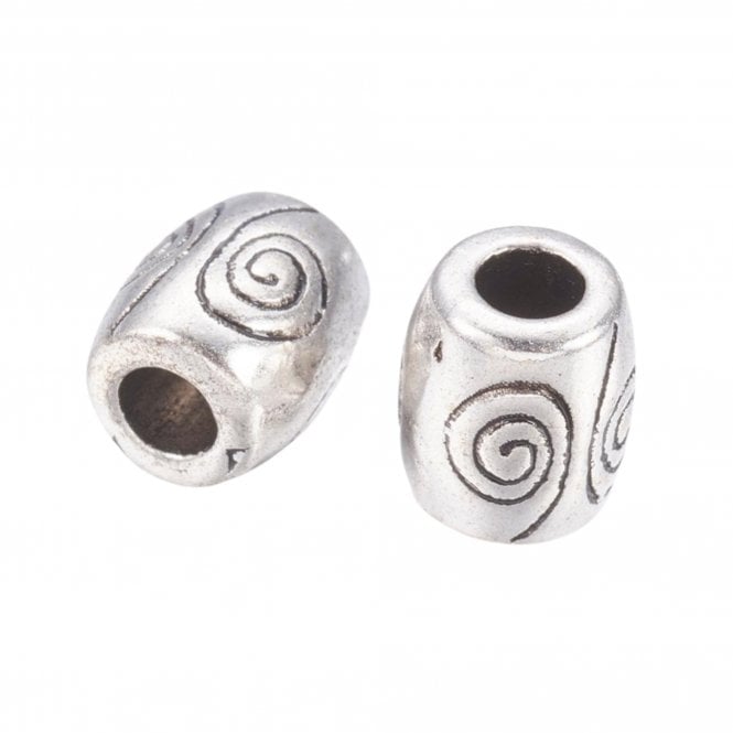 Tibetan Style Beads Barrel Swirl Design 7x6mm - Antique Silver Plated - 10pcs