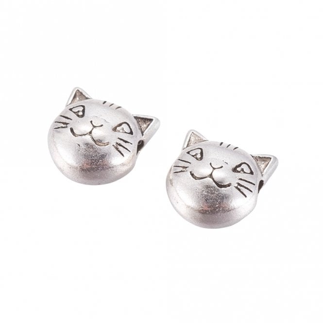 Tibetan Style Beads Cat Head Spacer 8mm - Antique Silver Plated - 10pcs