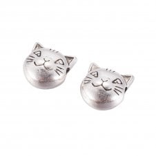 Tibetan Style Beads Cat Head Spacer 8mm - Antique Silver Plated - 10pcs