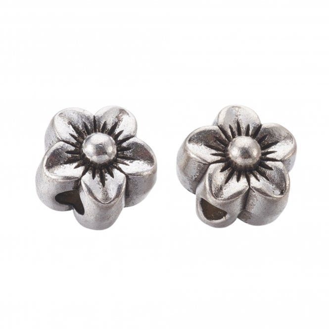 Tibetan Style Beads Chunky Flower 12x10mm - Antique Silver Plated - 5pcs