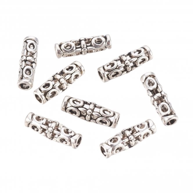 Tibetan Style Beads Filigree Tube 18x7mm - Antique Silver Plated - 5pcs