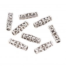 Tibetan Style Beads Filigree Tube 18x7mm - Antique Silver Plated - 5pcs