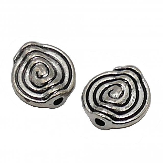 Tibetan Style Beads Flat Round Spiral 11mm - Antique Silver Plated - 10pcs