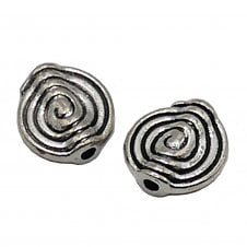 Tibetan Style Beads Flat Round Spiral 11mm - Antique Silver Plated - 10pcs